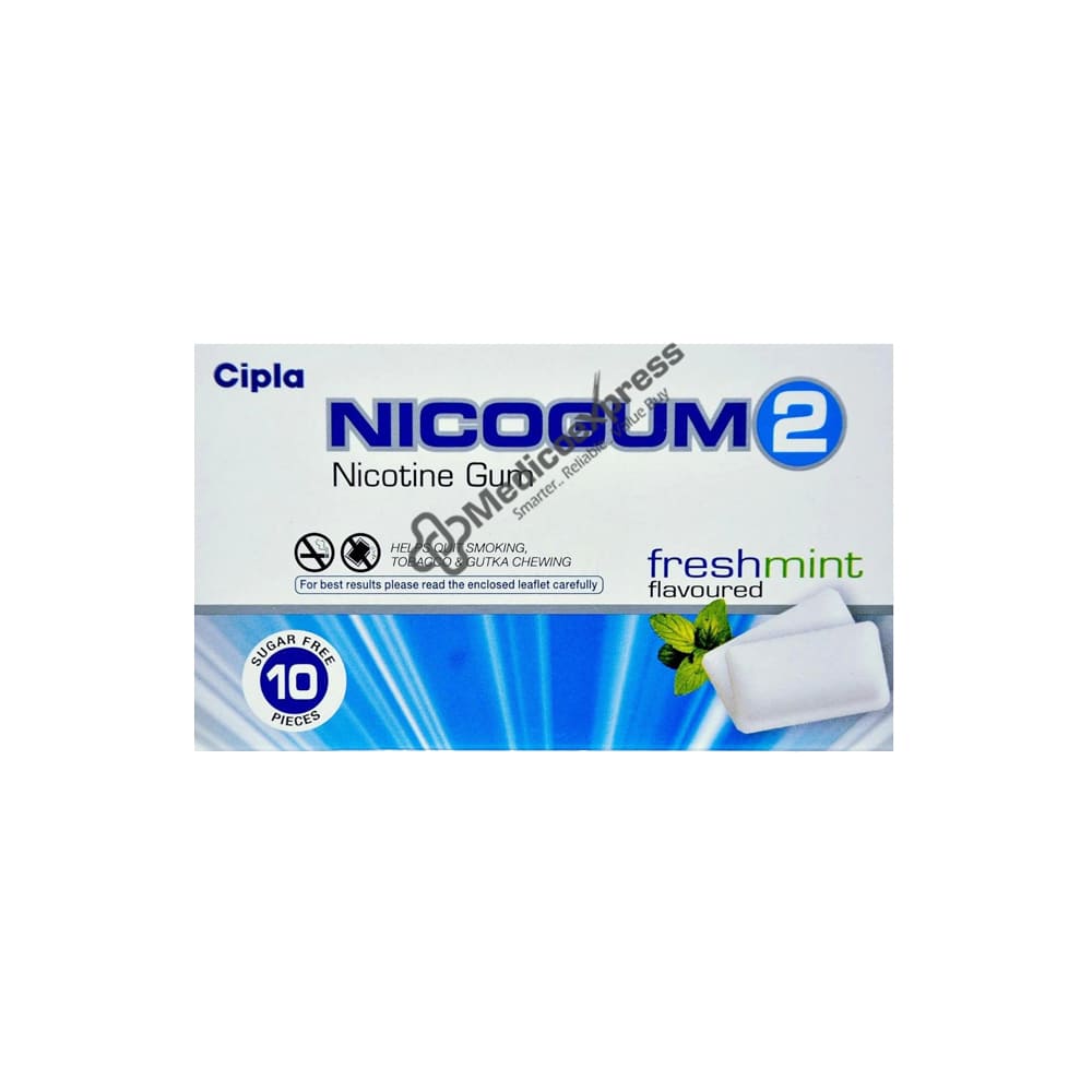 Nicogum 2 mg Freshmint Sugar Free Nicotine Gum 10's