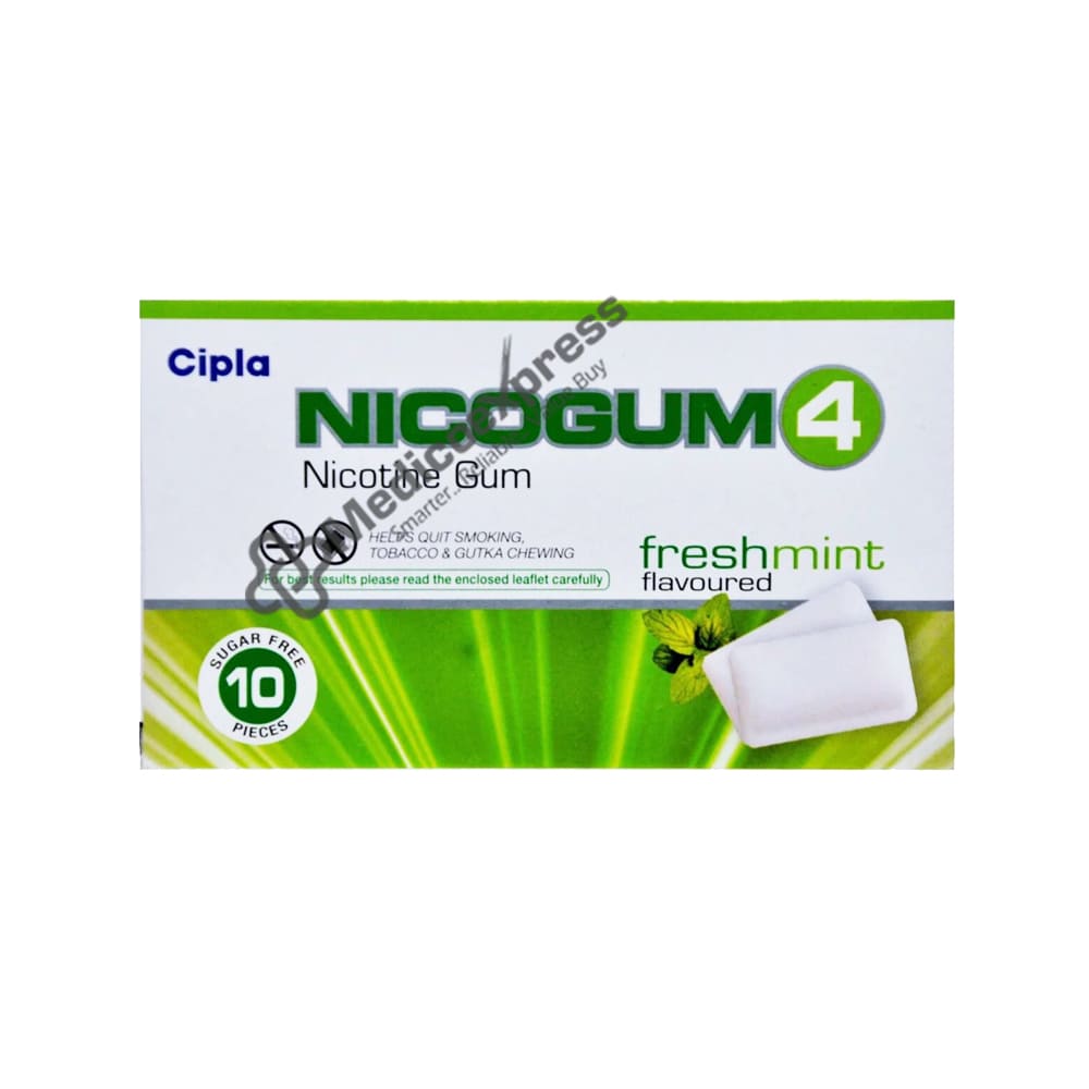 Nicogum 4 Nicotine Gum Sugar Free Fresh Mint Chewing Gums 10's